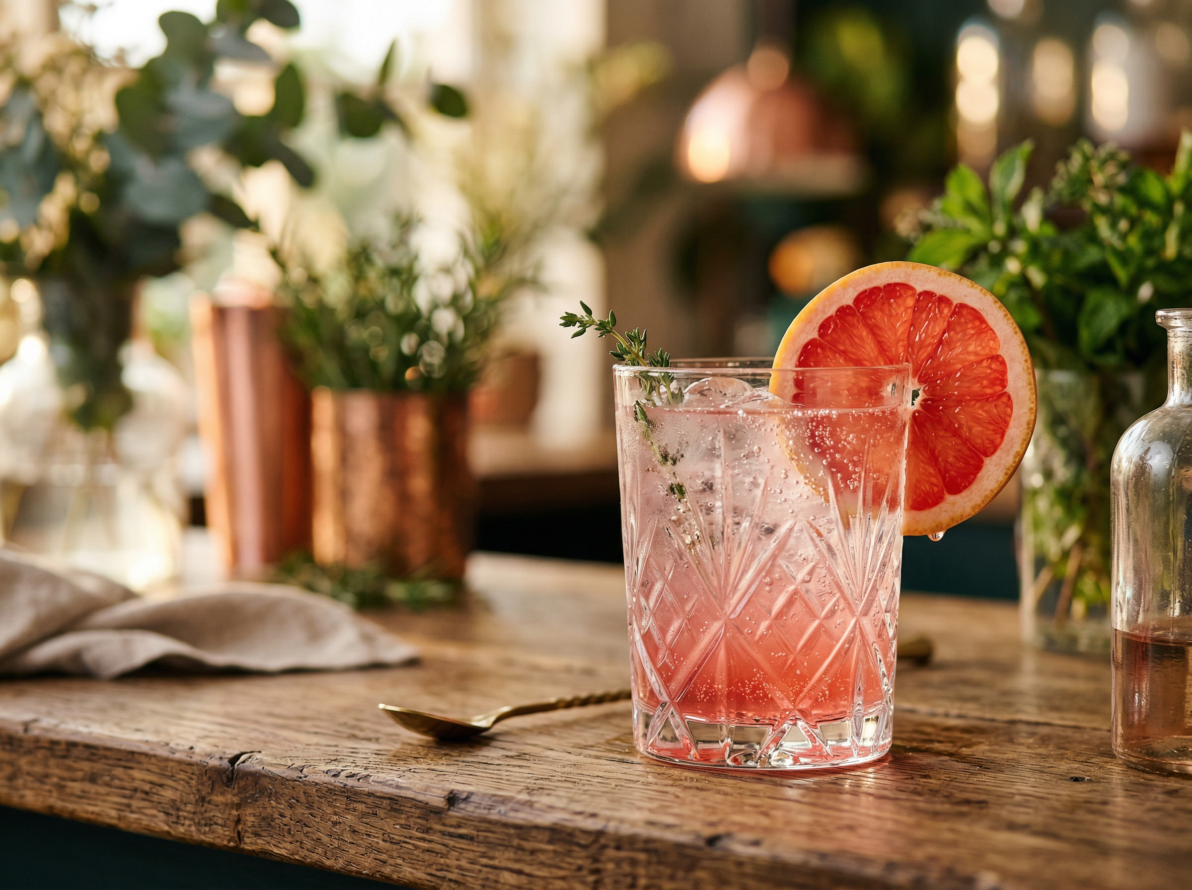 A beautifully garnished gin cocktail